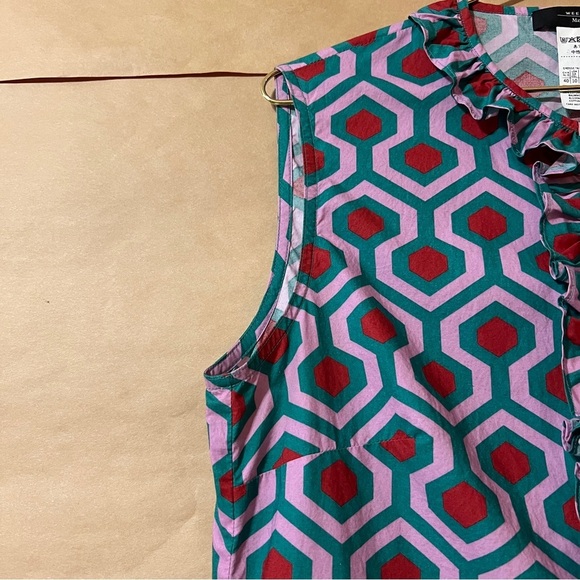 Weekend MaxMara Curvato Geometric Print Ruffle Shirt Dress Button Front Size 10 - Picture 8 of 13